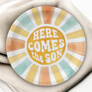 Here Comes the Son Retro Sunshine Baby Shower Pappteller