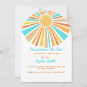 Here Comes The Son, Retro Sunshine Orange Blue  Einladung (Vorderseite)