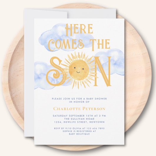 Here Comes The Son Sun Clouds Baby Shower Einladung
