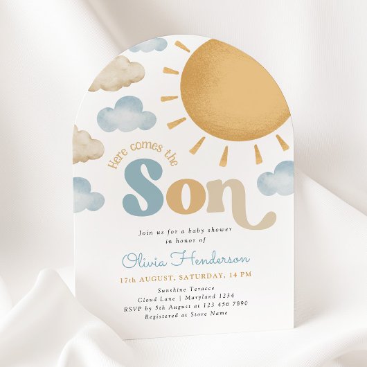Here Comes the Son Sunshine Baby Shower Invitation Einladung