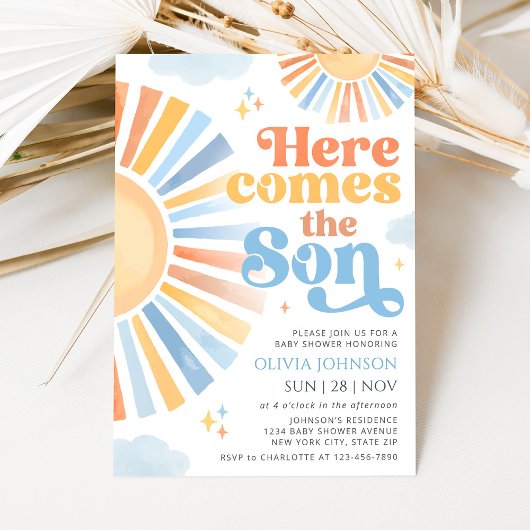 Here Comes the Son Sunshine Baby Shower Invitation Einladung