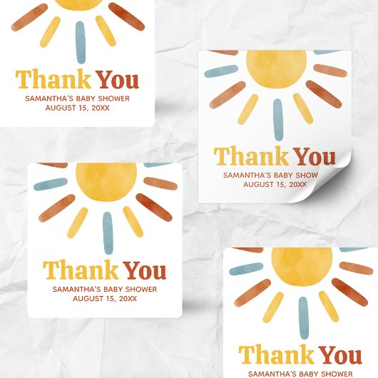 Here comes the Son Sunshine Baby Shower Quadratischer Aufkleber