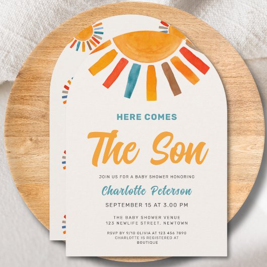 Here Comes the Son Sunshine Boy Baby Shower Einladung