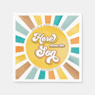 Here Comes the Son Sunshine Boy Baby Shower Serviette