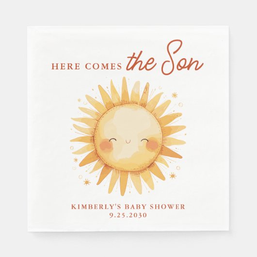 Here Comes The Son Sunshine Cute Boho Baby Shower Serviette (Vorderseite)