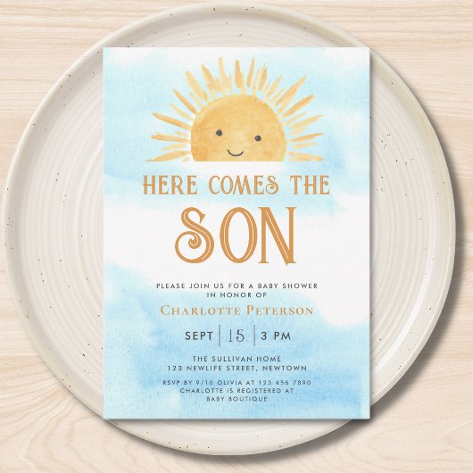 Here Comes the Son Sunshine Sky Baby Shower  Einladung