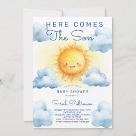 Here comes the son Watercolor Baby boy shower Einladung