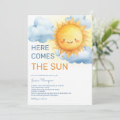 Here comes the Sun Baby Boy Shower Einladung (Stehend Vorderseite)
