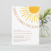 Here Comes The Sun Baby Shower Einladung (Stehend Vorderseite)