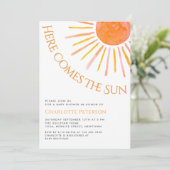 Here Comes The Sun Boho Baby Shower Einladung (Stehend Vorderseite)