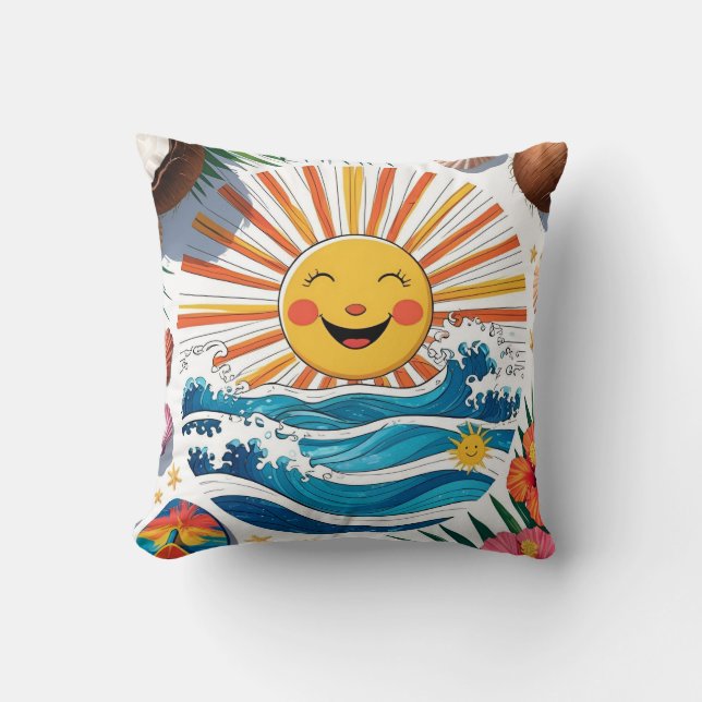 Here Comes the Sun – Boho Beach Vibes Throw Pillow Kissen (Vorderseite)