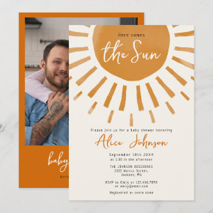 Here Comes The Sun Boho Photo Baby Shower Einladung