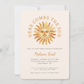Here Comes the Sun Modern Boho Sun Baby Shower Einladung (Vorderseite)