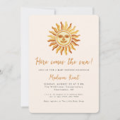 Here Comes the Sun Modern Boho Sun Baby Shower Einladung (Vorderseite)