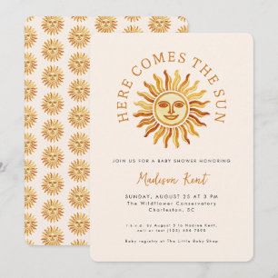 Here Comes the Sun Moderne Boho-Sonne Baby Shower Einladung