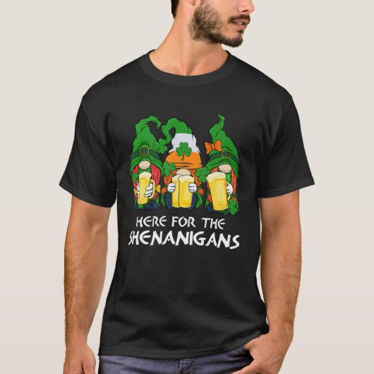 Here For The Shenanigans Gnome Beer St Patricks Da T-Shirt (Vorderseite)