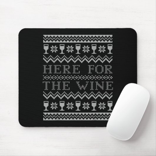 Here For The Wine Ugly Christmas Sweater Funny Chr Mousepad (Mit Mouse)