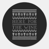 Here For The Wine Ugly Christmas Sweater Funny Chr Runder Aufkleber (Vorderseite)