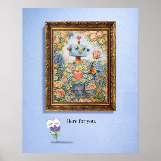Here for You – Framed Floral Robot Poster (Vorne)