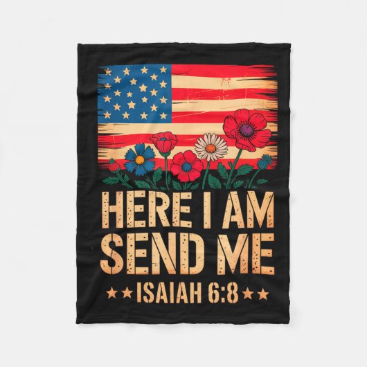 Here I Am Send Me American Flag Cross Isaiah 6_8 B Fleecedecke (Vorderseite)
