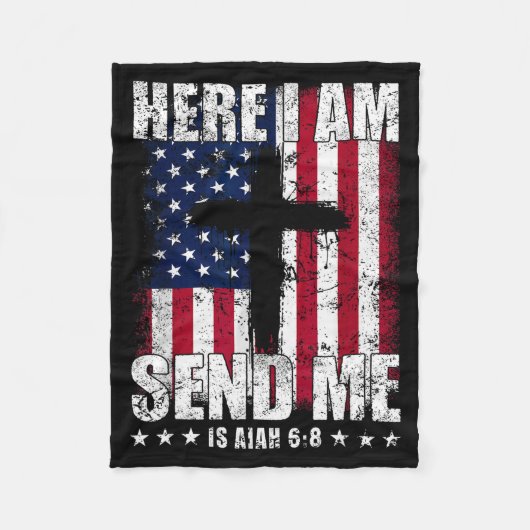 Here I Am Send Me American Flag Cross Isaiah 6_8 B Fleecedecke (Vorderseite)