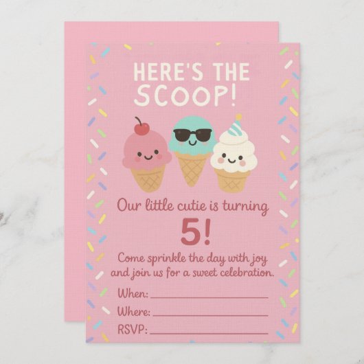 Here’s the Scoop Ice Cream Birthday Invite Einladung (Vorne/Hinten)