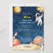 Here Space First Trip Around The Sun 1st Birthday Einladung (Vorderseite)