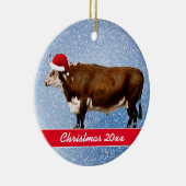 Hereford Bull und Weihnachtsmannmütze Keramik Ornament (Rechts)