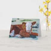 Hereford Calf Karte (Gelbe Blume)