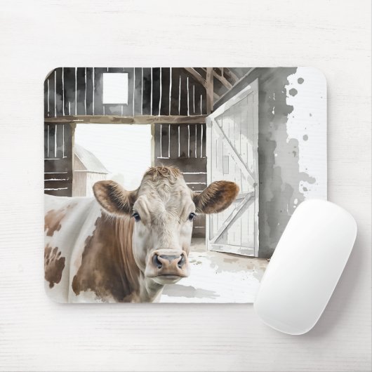 Hereford Cow in Barn Mousepad (Mit Mouse)