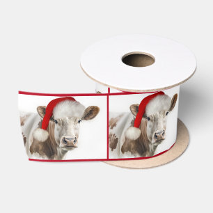 Hereford Cow mit Santa Claus Hat Satin Ribbon Satinband