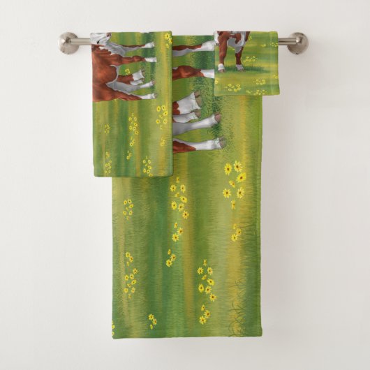 Hereford Cow & Niedlich Calf im Sommer Weide Badhandtuch Set (Insitu)