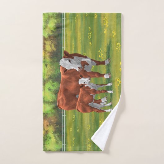 Hereford Cow & Niedlich Calf im Sommer Weide Badhandtuch Set (Handtuch)