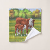Hereford Cow & Niedlich Calf im Sommer Weide Badhandtuch Set (Waschlappen)