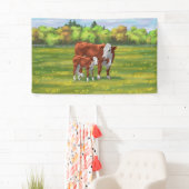 Hereford Cow & Niedlich Calf im Sommer Weide Banner (Insitu)
