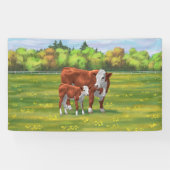 Hereford Cow & Niedlich Calf im Sommer Weide Banner (Horizontal)