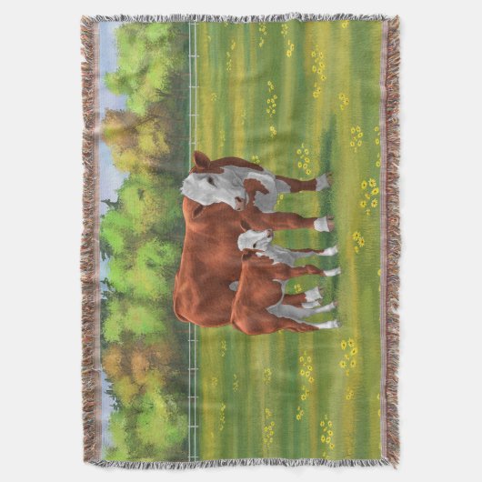 Hereford Cow & Niedlich Calf im Sommer Weide Decke (Vorderseite Vertikal)
