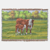 Hereford Cow & Niedlich Calf im Sommer Weide Decke (Vorderseite)