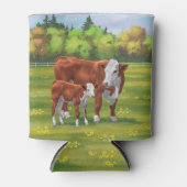 Hereford Cow & Niedlich Calf im Sommer Weide Dosenkühler (Vorderseite)