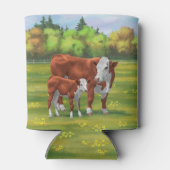 Hereford Cow & Niedlich Calf im Sommer Weide Dosenkühler (Rückseite)