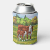 Hereford Cow & Niedlich Calf im Sommer Weide Dosenkühler (Kanne Rückseite)