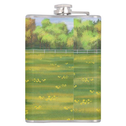 Hereford Cow & Niedlich Calf im Sommer Weide Flachmann (Rückseite)