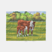 Hereford Cow & Niedlich Calf im Sommer Weide Fleecedecke (Vorderseite (Horizontal))