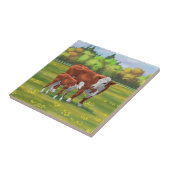 Hereford Cow & Niedlich Calf im Sommer Weide Fliese (Seite)