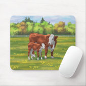 Hereford Cow & Niedlich Calf im Sommer Weide Mousepad (Mit Mouse)