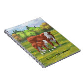 Hereford Cow & Niedlich Calf im Sommer Weide Notizblock (Rechte Seite)