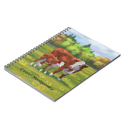 Hereford Cow & Niedlich Calf im Sommer Weide Notizblock (Linke Seite)
