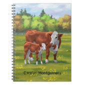 Hereford Cow & Niedlich Calf im Sommer Weide Notizblock (Vorderseite)