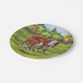 Hereford Cow & Niedlich Calf im Sommer Weide Pappteller (Schrägansicht)