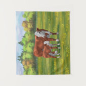 Hereford Cow & Niedlich Calf im Sommer Weide Wandteppich (Vorderseite)